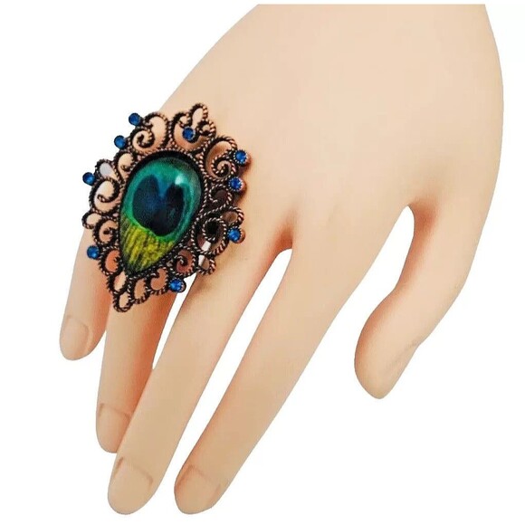 Betsey Johnson Peacock Ring Sz 7 Feather Big Statement Vegetable Garden Morocco - Picture 14 of 15